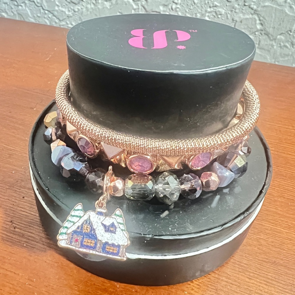 Bomb Party Rustic Holiday Bracelet Set Rose Gold-Lab-Created Stones-MSRP$128